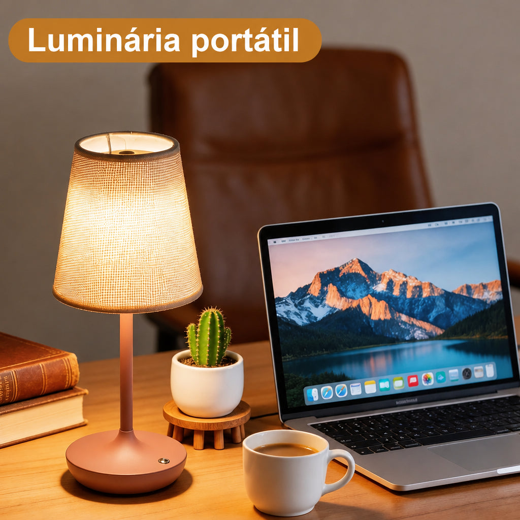 Luminária de Mesa Recarregável com Cúpula de Tecido - foto 15 - Bedance