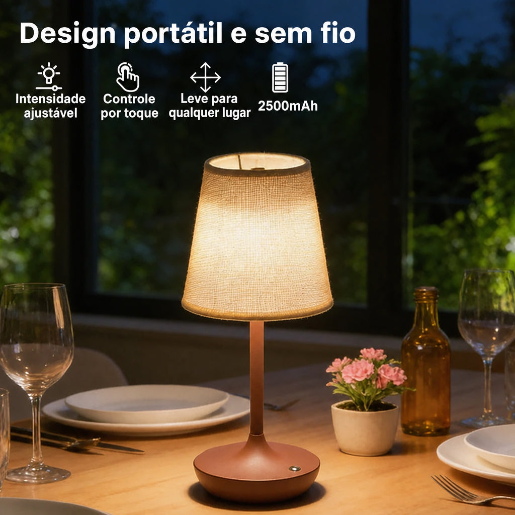 Luminária de Mesa Recarregável com Cúpula de Tecido - foto 7 - Bedance