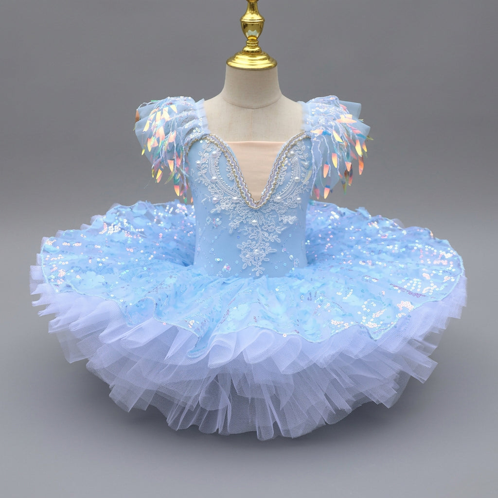 Vestido de Ballet com Paetês e Franjas nos Ombros - Bedance