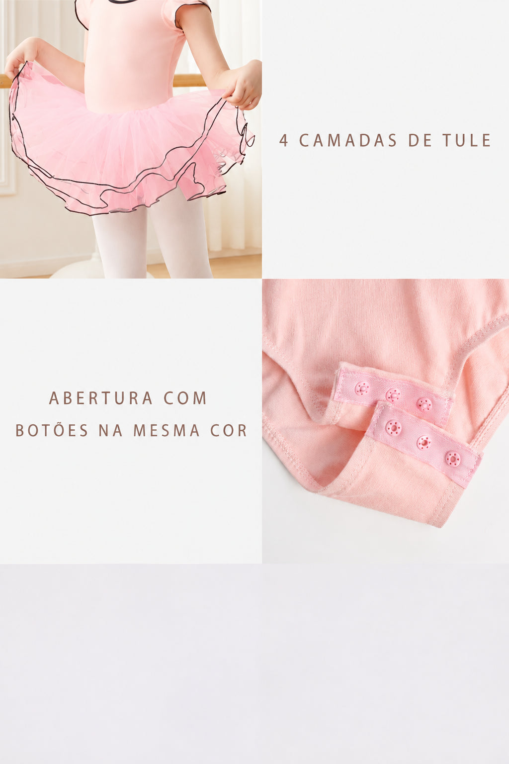 Collant Infantil com Tutu Rosa Manga Curta - foto 13 - Bedance