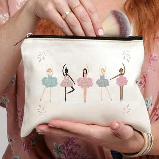 Necessaire branca feminina com estampa de bailarinas, organizadora para maquiagem, acessórios e itens pessoais