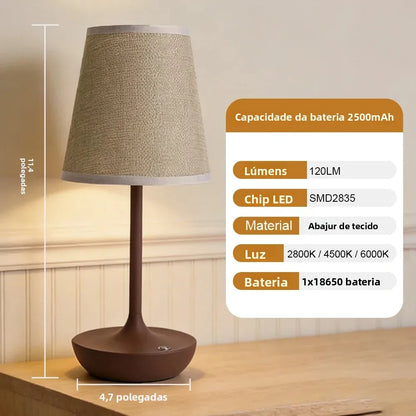 Luminária de Mesa Recarregável com Cúpula de Tecido - foto 6 - Bedance