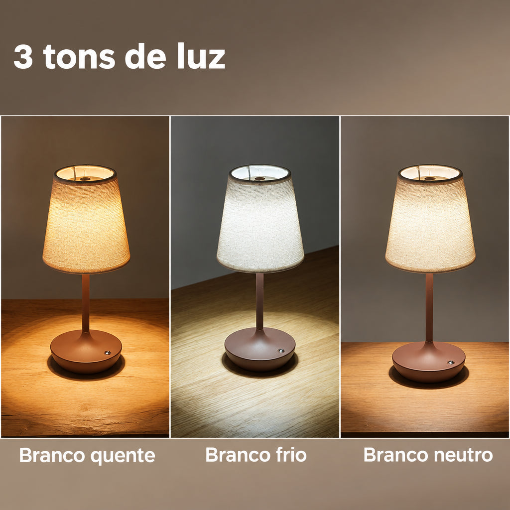 Luminária de Mesa Recarregável com Cúpula de Tecido - foto 11 - Bedance
