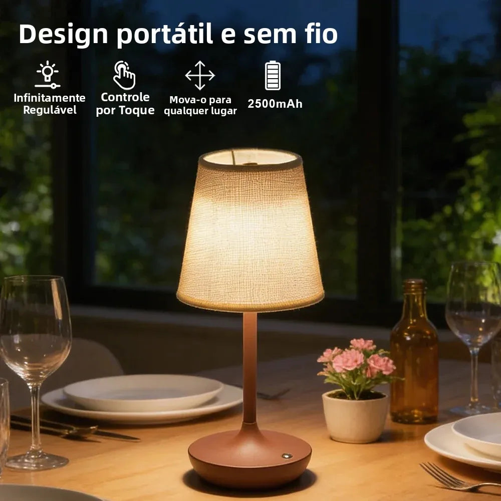 Luminária de Mesa Recarregável com Cúpula de Tecido - foto 3 - Bedance