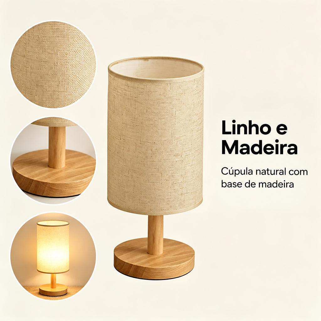 Luminária de Mesa com Base de Bambu e Cúpula de Linho - foto 6 - Bedance