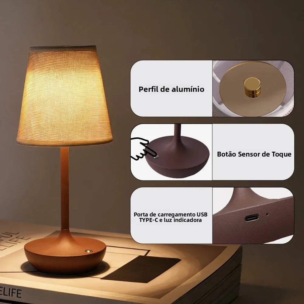 Luminária de Mesa Recarregável com Cúpula de Tecido - foto 2 - Bedance
