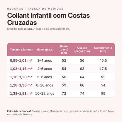 Tabela de medidas - Collant Infantil com Costas Cruzadas