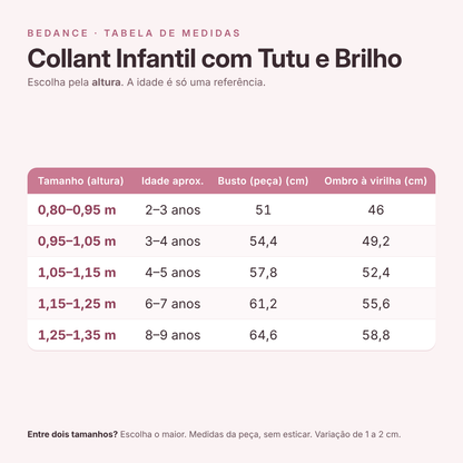 Tabela de medidas - Collant Infantil com Tutu e Brilho