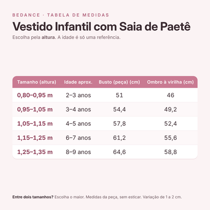 Tabela de medidas - Vestido Infantil com Saia de Paetê