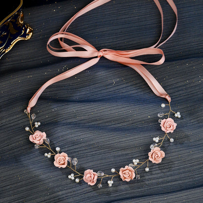 tiara floral artesanal hs-j6991g-rosa