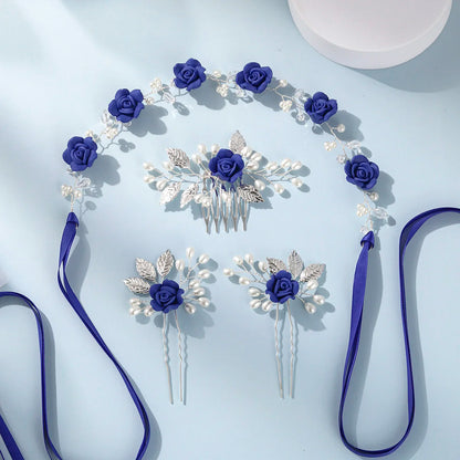 tiara floral artesanal zuhe-azul